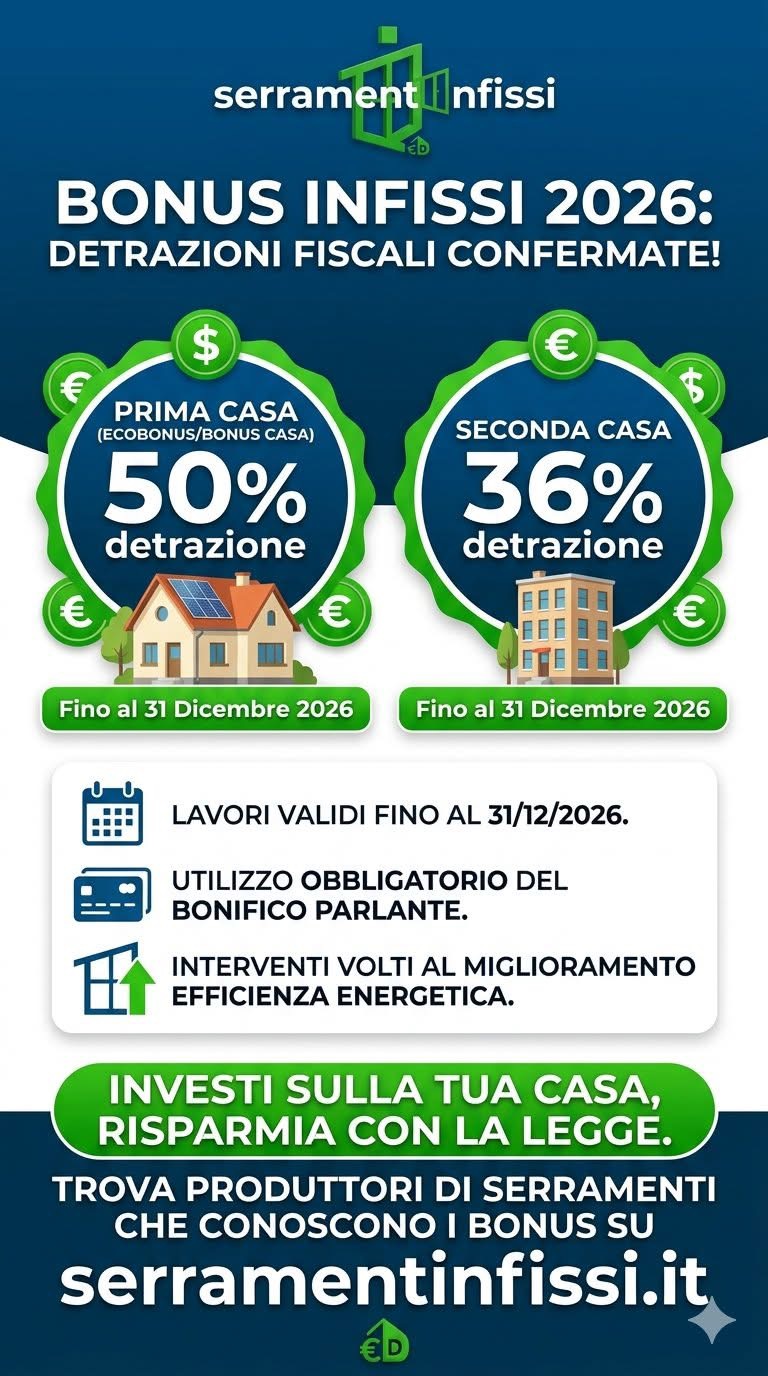 Bonus infissi 2026 detrazioni fiscali